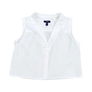 Aqua White Boxy Cropped Sleeveless Top
